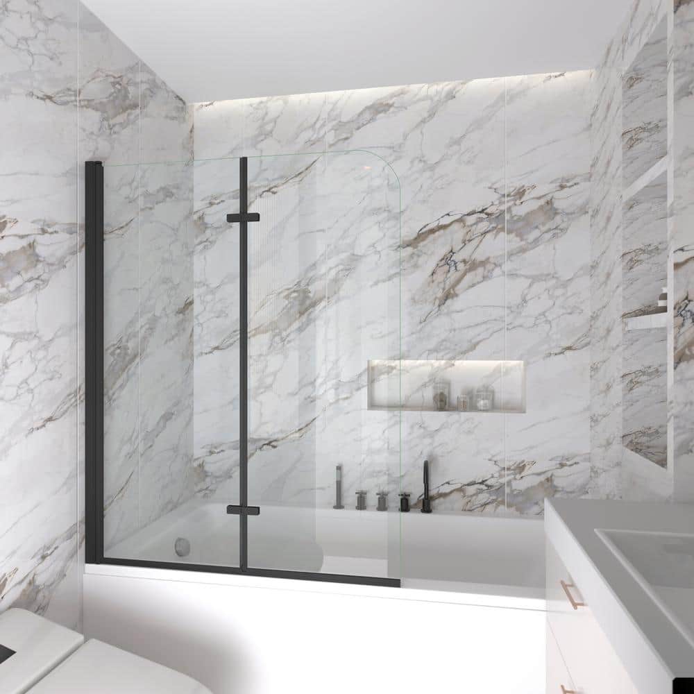 Black 43" x 55" Frameless Glass Tub Door