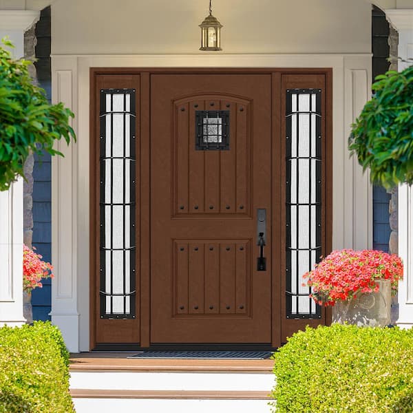 Regency 64 in. x 80 in. 2Panel Plank Cavalier Speakeasy LHIS Chestnut Fiberglass Prehung Front Door w/Cav Dbl 12in.SL