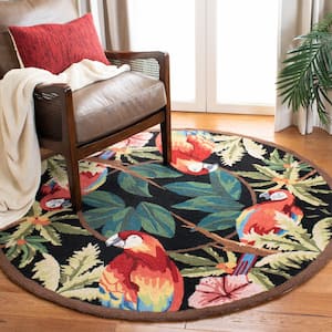 Chelsea Black Doormat 3 ft. x 3 ft. Round Floral Border Palm TreeArea Rug