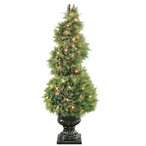 48 in. Artificial Upright Juniper Spiral Tree in Decorative Urn with 100 Clear Lights