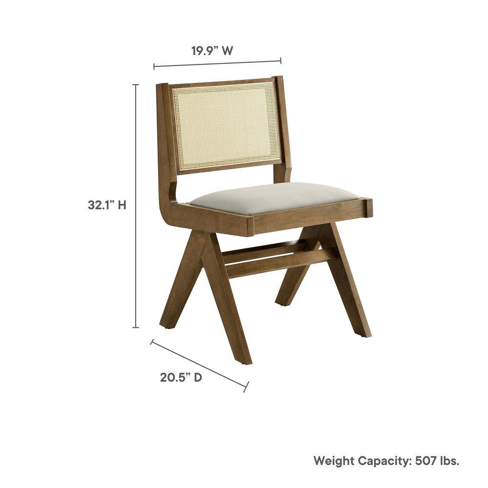 Weathered Oak Stone Side Chair with Cane Back and Faux Leather Seat