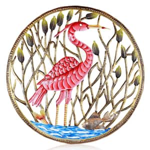 Flamingo in Reeds Haitian Steel Drum Wall Art