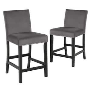 New Classic Furniture Celeste 26 in. Gray Solid Wood Counter Chair with Velvet Seat (Set of 2)