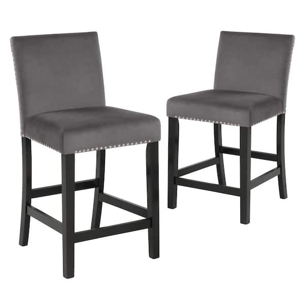 NEW CLASSIC HOME FURNISHINGS New Classic Furniture Celeste 26 in. Gray Solid Wood Counter Chair with Velvet Seat (Set of 2)