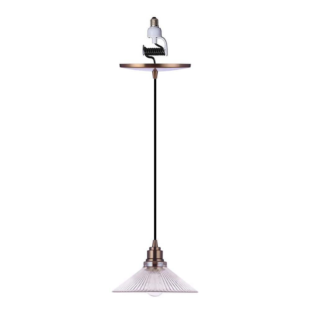 WHP 1-Light Recessed Light Conversion Kit Satin Brass Shaded Pendant Light with Ribbed Clear Glass Shade price history on PriceWatchPro