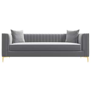 Kali 91 in. Square Arm 3-Seater Sofa in Light Gray