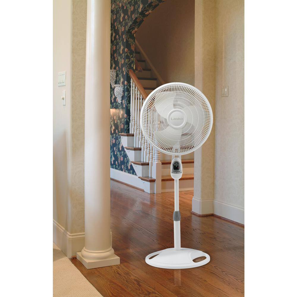 White Adjustable Height Oscillating Floor Fan with Remote Control