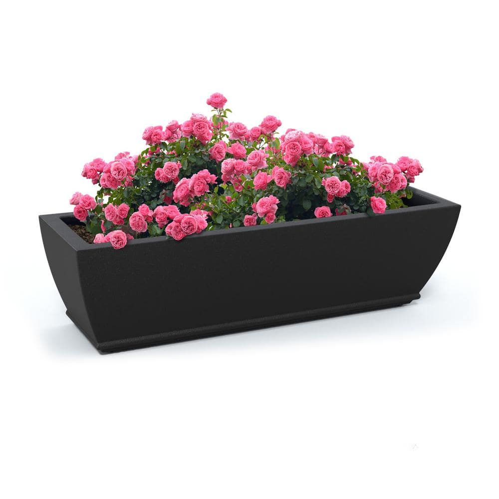 Acadia Black Polyethylene Self-Watering Rectangular Window Box Planter