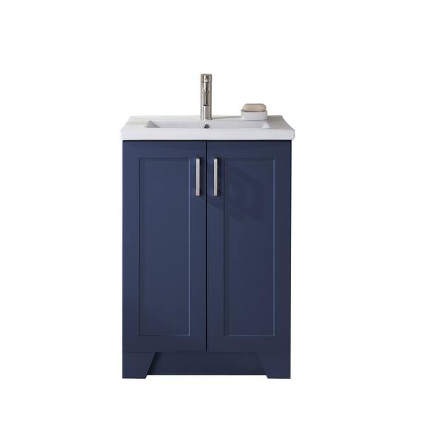 Comllen 24 in. W x 18 in. D x34 in. H Modern Bathroom Vanity in Blue with White Ceramic Sink