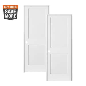 30 in. x 80 in. Craftsman Shaker Primed MDF 2-Panel Right-Hand Solid Core Wood Single Prehung Interior Door (2-Pack)