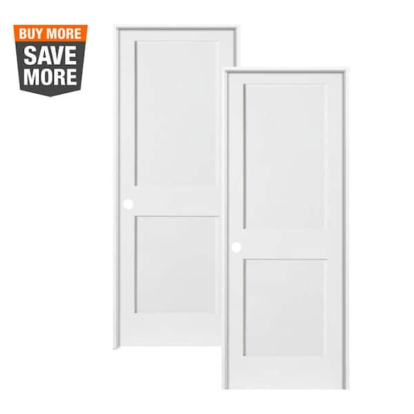 Krosswood Doors 30 in. x 80 in. Craftsman Shaker Primed MDF 2-Panel Right-Hand Solid Core Wood Single Prehung Interior Door (2-Pack)