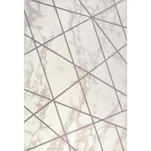 Patras Ivory/Gray 3 ft. x 5 ft. Modern Geometric Marbled Area Rug