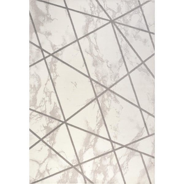 Patras Ivory/Gray 8 ft. x 10 ft. Modern Geometric Marbled Area Rug