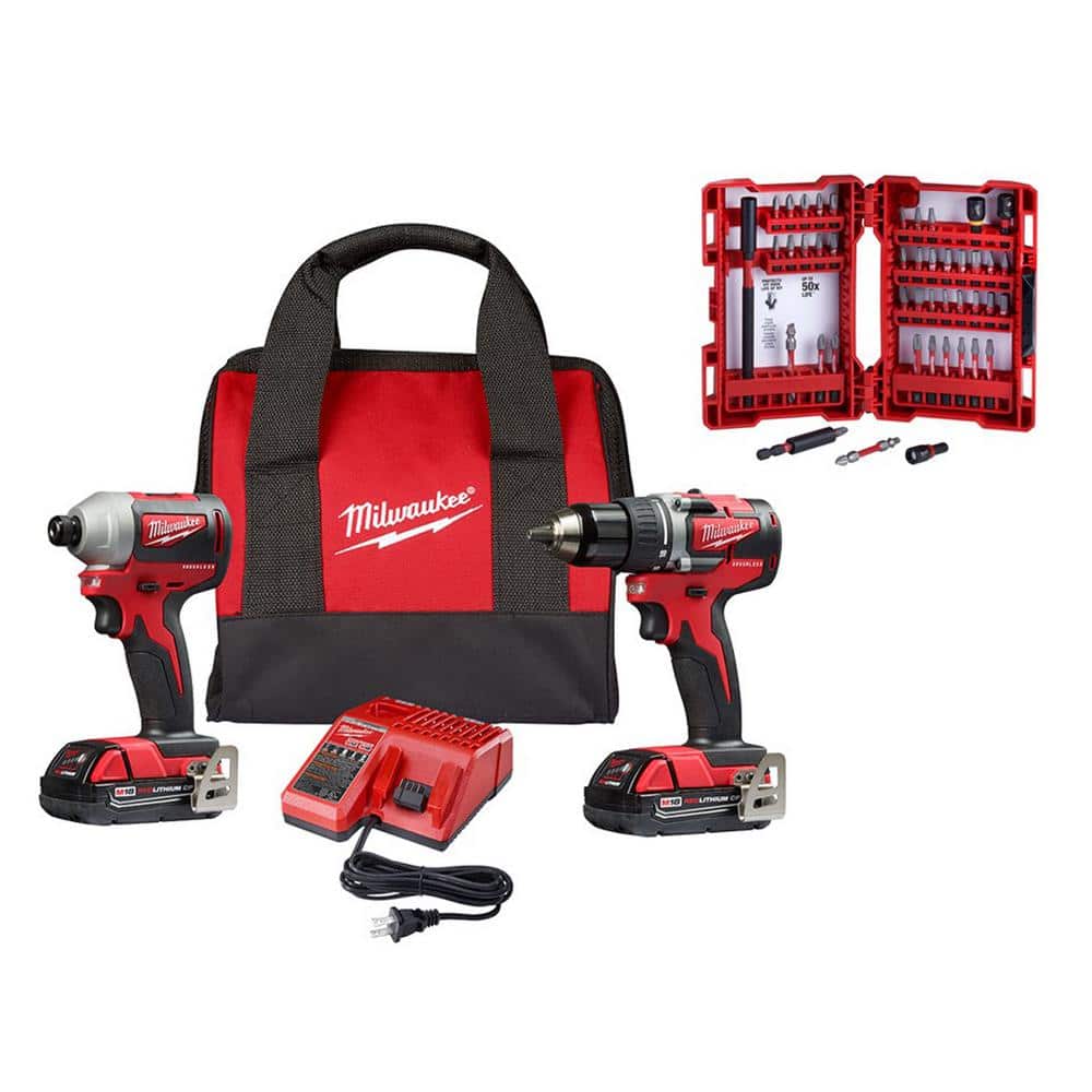M18 18V Lithium-Ion Brushless Cordless Compact Drill/Impact Combo Kit (2-Tool) W/ SHOCKWAVEBit Set (45-Piece)