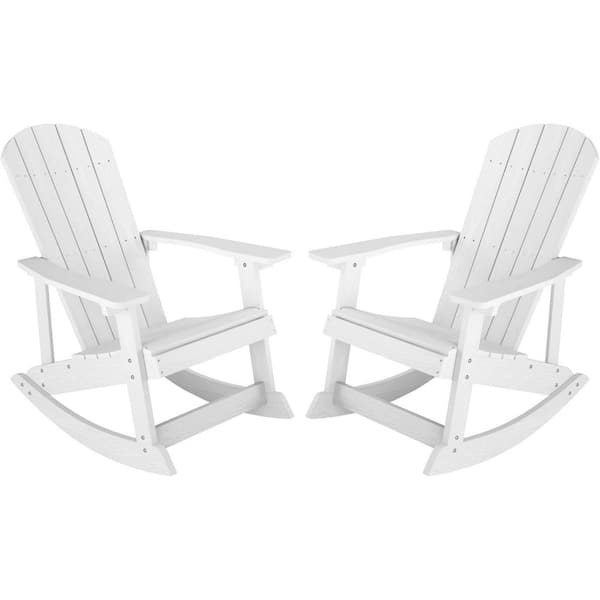Mximu White Plastic Oversized Adirondack Patio Outdoor Rocking Chair (2-Pack)