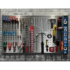 (2) 24 in. W x 42-1/2 in.H x 9/16 in. D Stainless Steel Square Hole Pegboards with 45-Piece Stainless LocHook Assortment