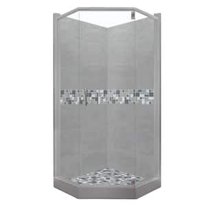 Newport Grand Hinged 42 in. x 42 in. x 80 in. Neo-Angle Shower Kit in Wet Cement and Chrome Hardware