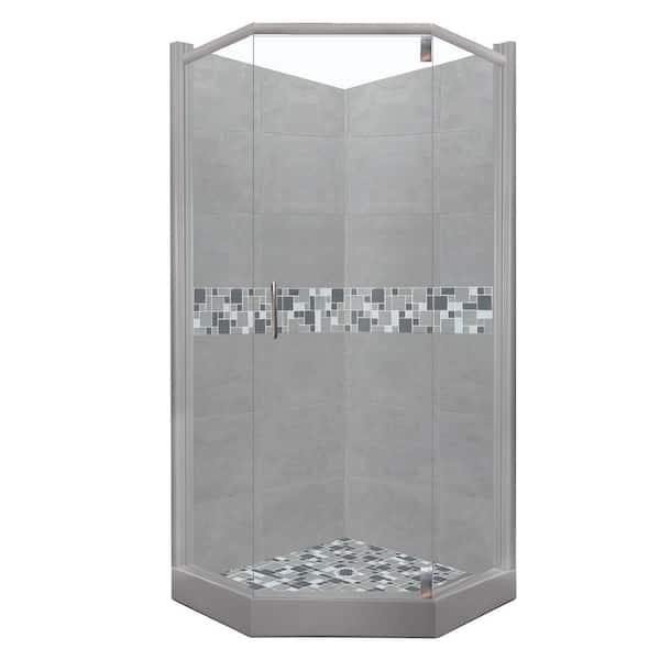 American Bath Factory Newport Grand Hinged 42 in. x 48 in. x 80 in. Right-Cut Neo-Angle Shower Kit in Wet Cement and Chrome Hardware