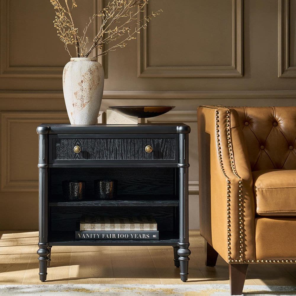JAYDEN CREATION Roland Black 1-Drawer 26 in. W Nightstand with