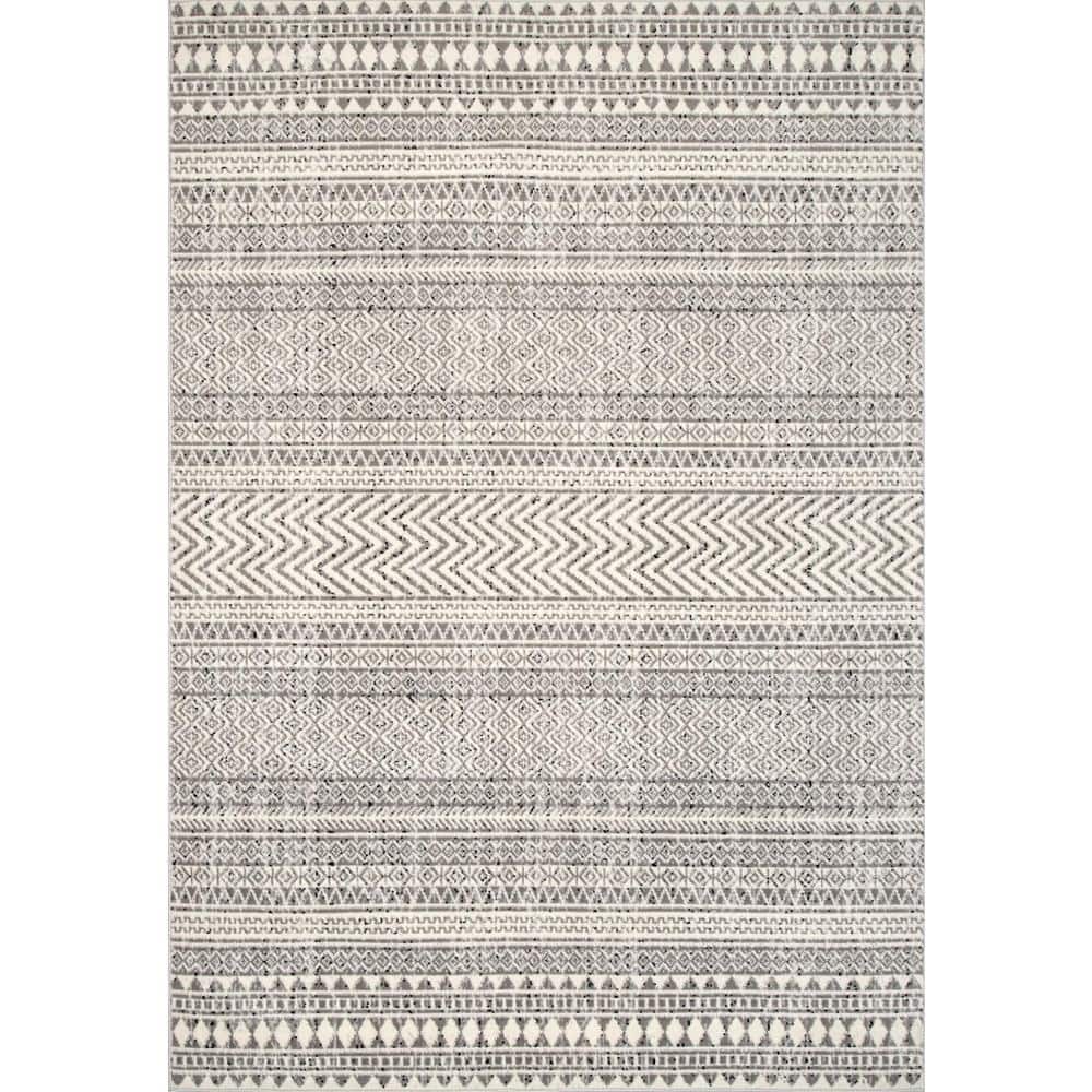 Gray and Ivory Synthetic Rectangular Stain-Resistant Area Rug