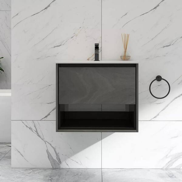 Unbranded 24 in. Wood Rectangle Floating Vessel Sink Bathroom Vanity Combo with Integrated Single Sink and 1 Soft Close Drawer