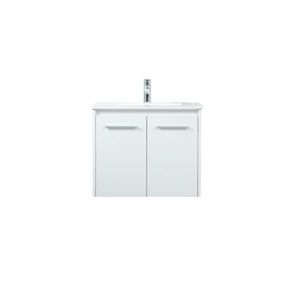 Unbranded Timeless Home 24 in. W Single Bath Vanity in White with Engineered Stone Vanity Top in Ivory with White Basin
