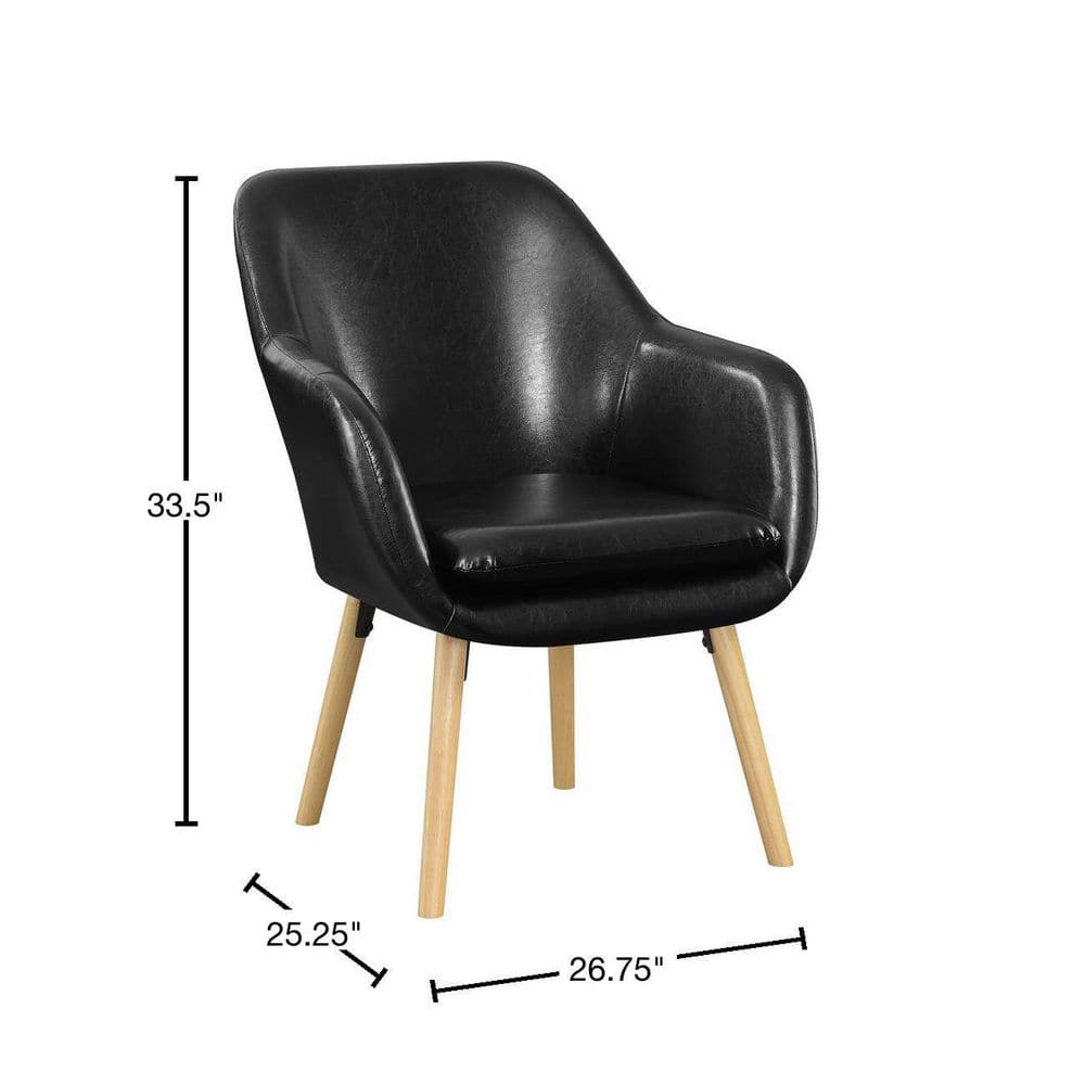 Charlotte Black Faux Leather and Velvet Wood Accent Chair