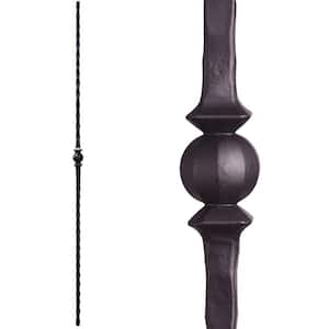 Tuscan Square Hammered 44 in. x 0.5625 in. Satin Black Single Sphere Solid Wrought Iron Baluster