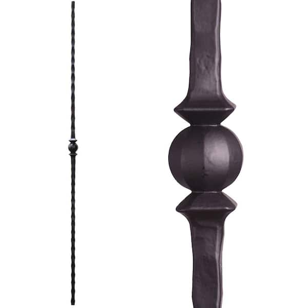 HOUSE OF FORGINGS Tuscan Square Hammered 44 in. x 0.5625 in. Satin Black Single Sphere Solid Wrought Iron Baluster