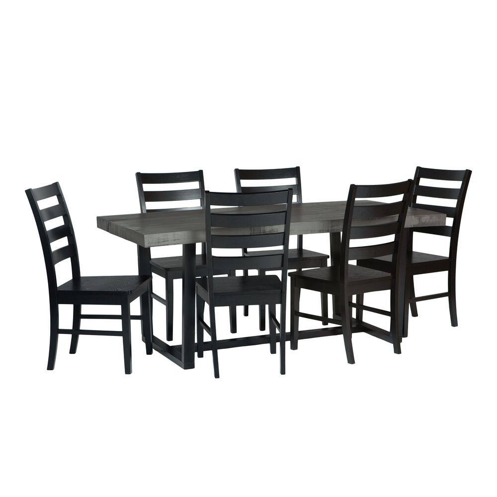 Welwick Designs 7-Piece Grey/Black Farmhouse Dining Set Seats 6 HD9420 ...