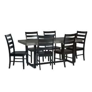 7-Piece Grey/Black Farmhouse Dining Set Seats 6