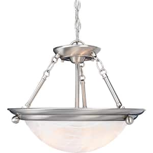 Lunar Collection 4-Light Indoor Brushed Nickel Convertible Hanging Pendant/Semi-Flush with Alabaster Glass Bowl Shade
