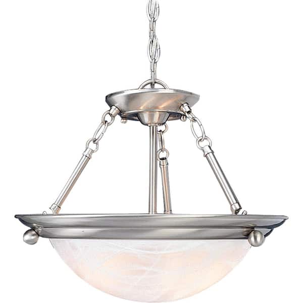 Volume Lighting Lunar Collection 4-Light Indoor Brushed Nickel Convertible Hanging Pendant/Semi-Flush with Alabaster Glass Bowl Shade