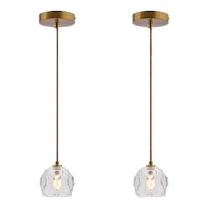 40-Watt 1-Light Gold Modern Shaded Pendant Light with Crystal Shade and Adjustable Height, No Bulbs Included (2-Pices)