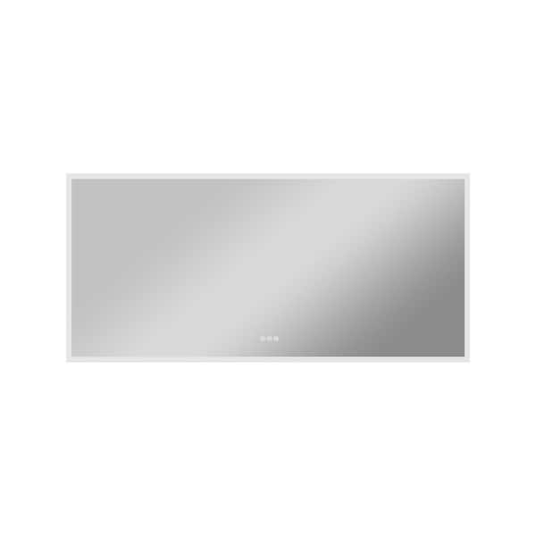 PMMA 60 in. W x 28 in. H Rectangular Frameless LED Wall Bathroom Vanity Mirror with Front Back Lights Anti-Fog Dimmable
