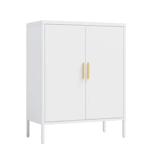 31.50 in. W x 15.75 in. D x 39.96 in. H White Metal Linen Cabinet File Cabinet with 2 Doors and 2 Adjustable Shelves
