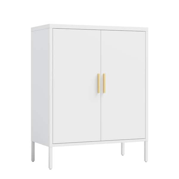 Unbranded 31.50 in. W x 15.75 in. D x 39.96 in. H White Metal Linen Cabinet File Cabinet with 2 Doors and 2 Adjustable Shelves