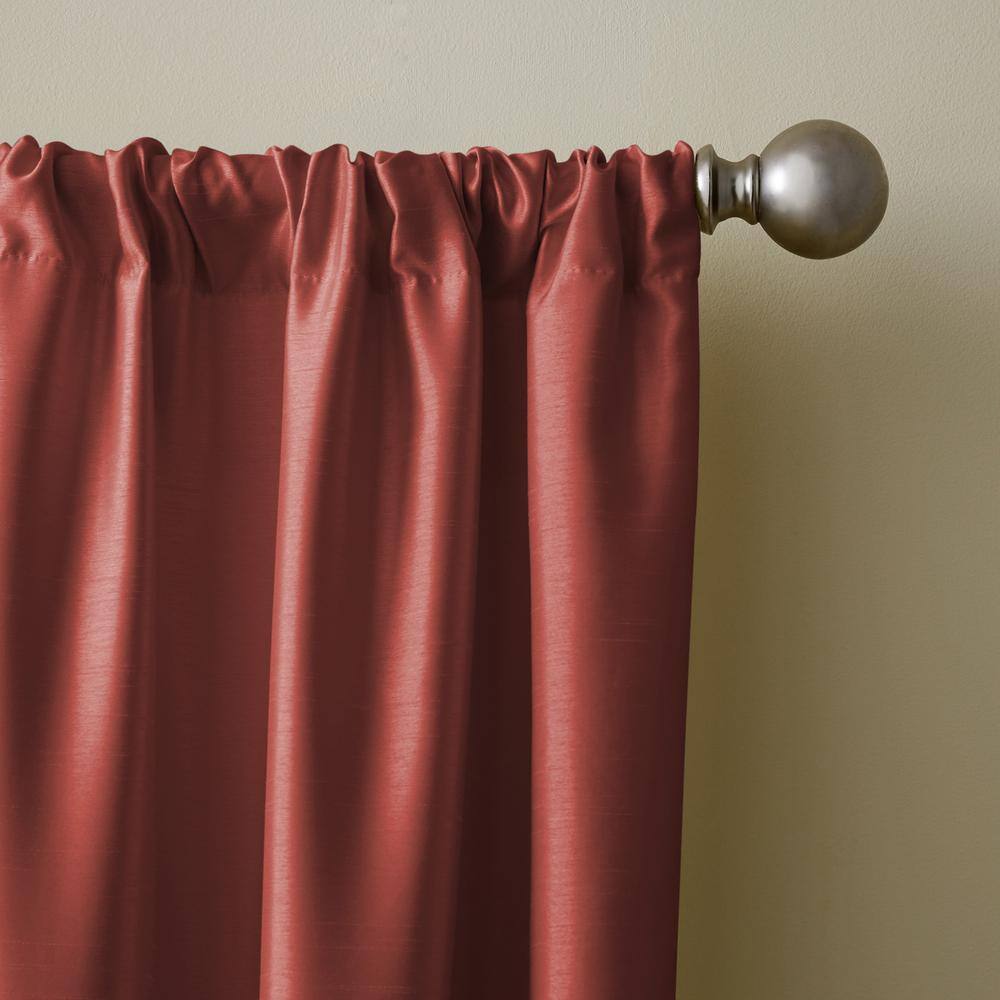 Rouge Faux Silk Room Darkening Curtain Panel with Tieback