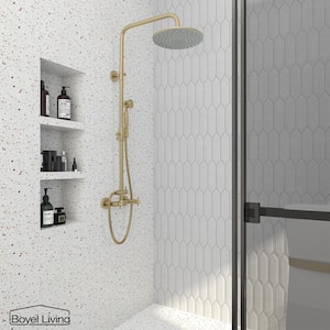 Shower System 1-Spray Patterns with 2.5 GPM 10 in. Wall Mount Dual Shower Heads in Brushed Gold - Exposed Pipe