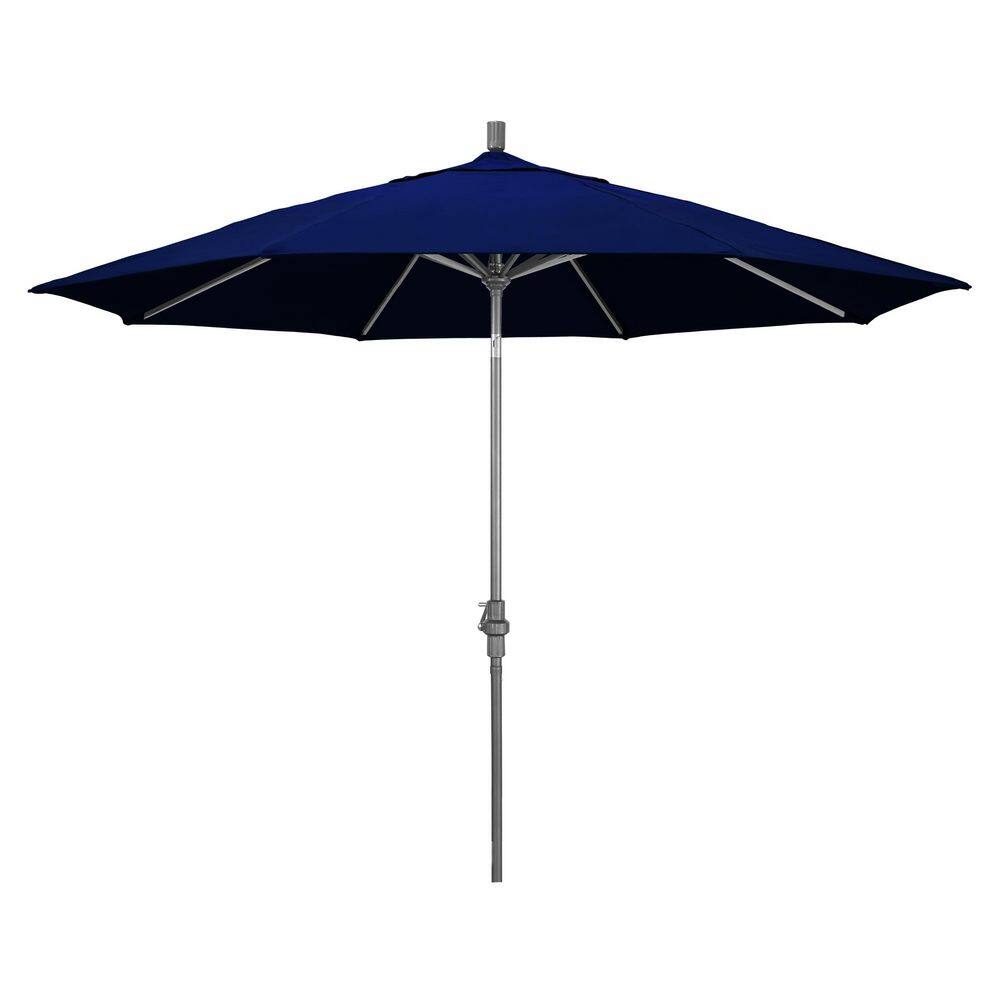 11 ft. Hammertone Grey Aluminum Market Patio Umbrella  Aluminum Ribs Collar Tilt Crank Lift in True Blue Sunbrella price history on PriceWatchPro