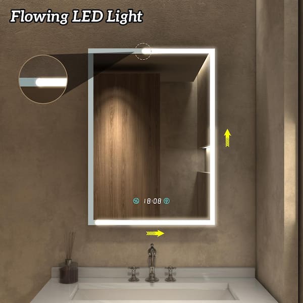 20 in. W x 28 in. H Black Rectangular Aluminum Flowing LED Light Surface Mount Medicine Cabinet with Mirror, Right Hinge