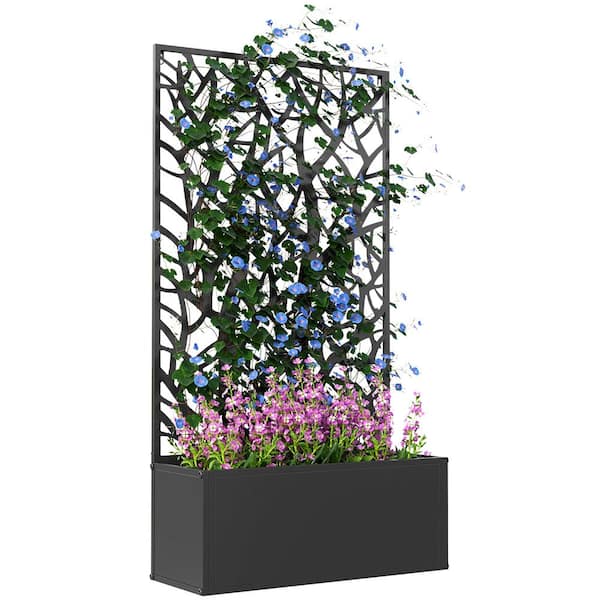 Metal Raised Garden Bed with Trellis, Freestanding or Wall Mounted Raised Flower Bed