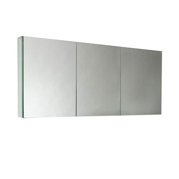 Fresca 59 in. W x 26 in. H x 5 in. D Frameless Glass Recessed or Surface-Mount 4-Shelf Bathroom Medicine Cabinet