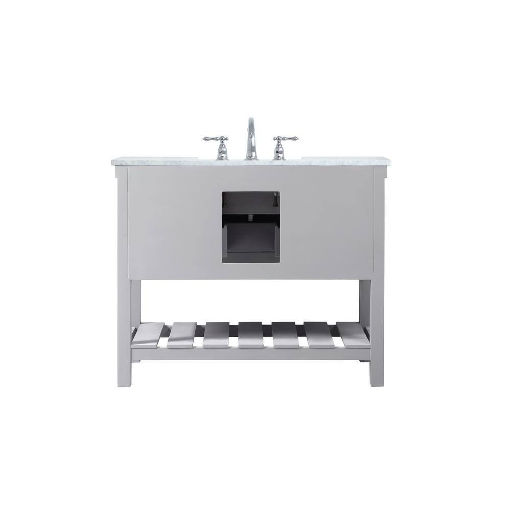 Gray 42" Solid Wood and MDF Single Bathroom Vanity with Carrara Marble Top