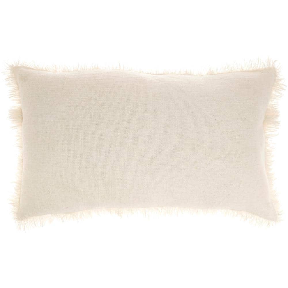 Ivory Cotton Fringed Rectangular Throw Pillow 14" x 24"