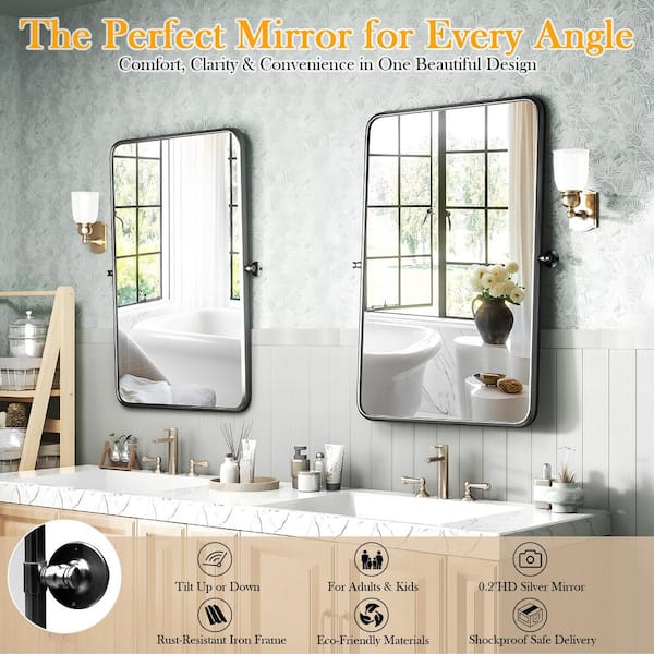 20 in. W x 30 in. H Classic Rectangular Metal Frame Black Adjustable Vanity Mirror / Bathroom Mirror