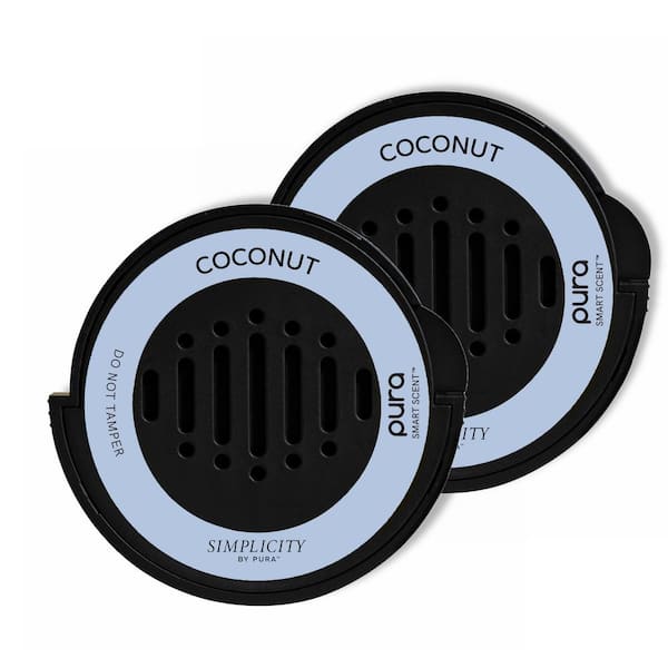 Coconut by Simplicity - Fragrance Refill for Car Diffuser - Up to 30-Days of Scent for Your Car Per Refill - 2-Pack