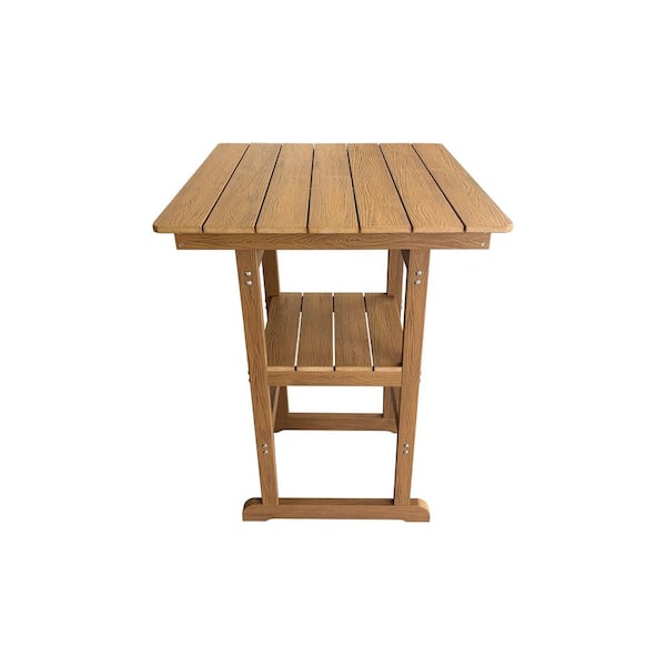 1-Piece Poly Lumber Patio Plastic Bar Table, Never Rots or Fades and 200 lbs. Weight Capacity, HIPS Material, Teak Tone