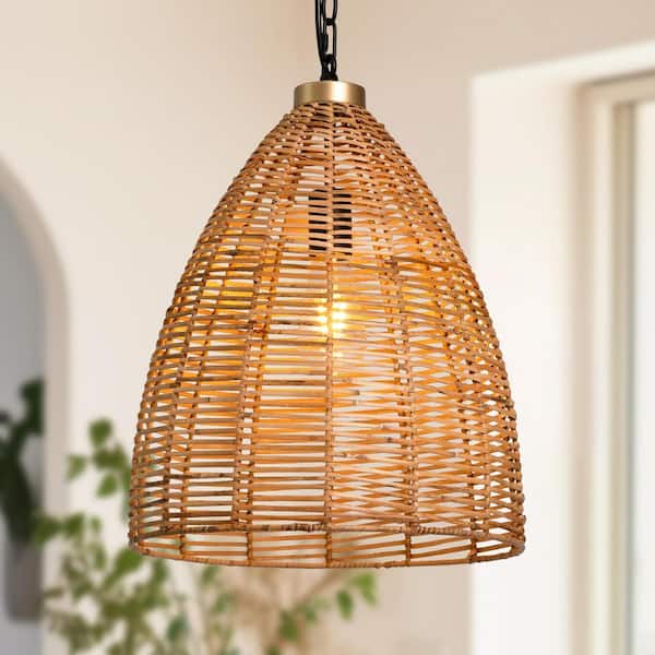 LNC Modern Farmhouse 1-Light Brown Pendant Light with Handmade Rattan shade No Bulbs Included