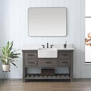Wesley 54 in. W x 22 in. D Bath Vanity in Weathered Gray with Engineered Stone Top in Ariston White with White Sink